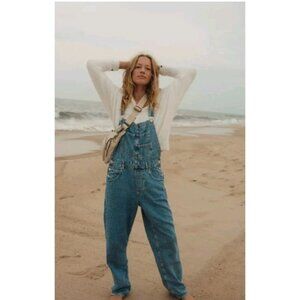We The Free People Ziggy Denim Overalls Light Wash Blue Medium
